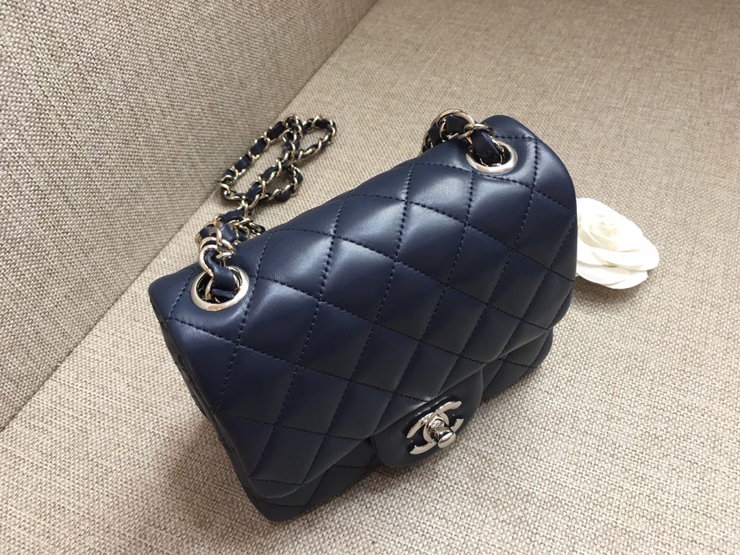 Mini Classic Flap Lambskin Bag A01115 Dark Blue/Silver